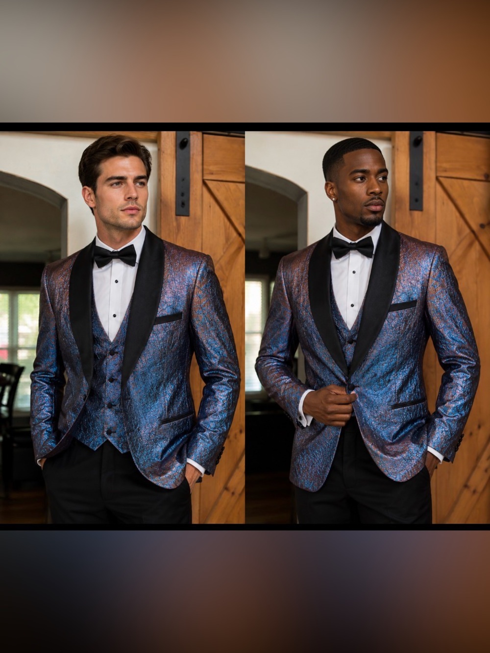 Men's Iridescent Blue Tuxedo Jacket & Vest - Formal Blazer Set Size 46 or 44 Reg